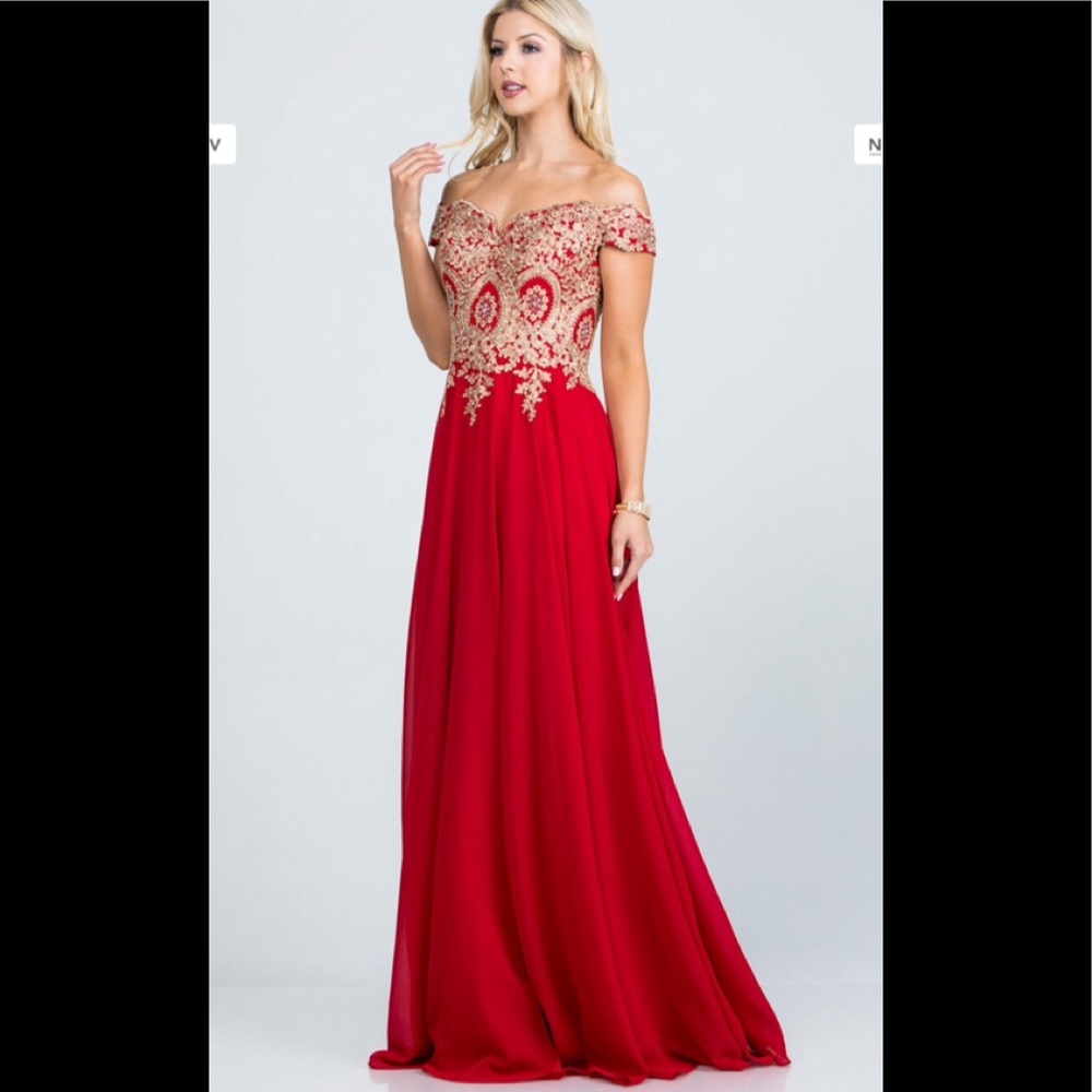 La Scala Red and Gold Formal Gown